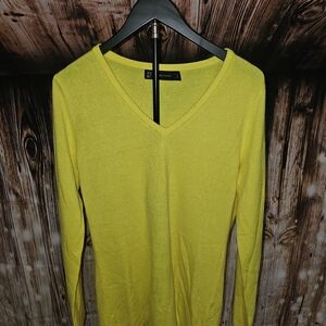 New York & Company Bright Yellow V-Neck Long Sleeve Top